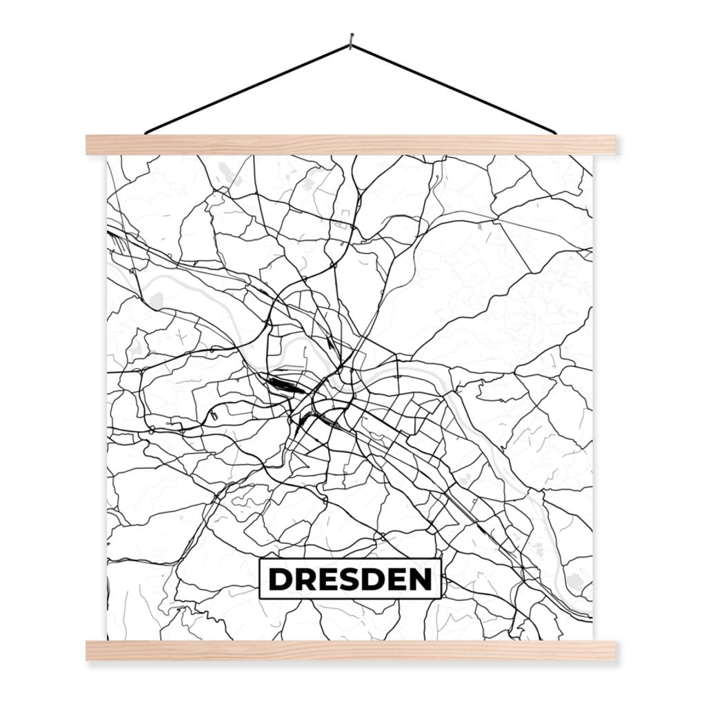 MuchoWow Textilposter Dresden - Stadtplan - Karte 120x120 cm mit holzfarbenen Rahmen - Textil-Poster