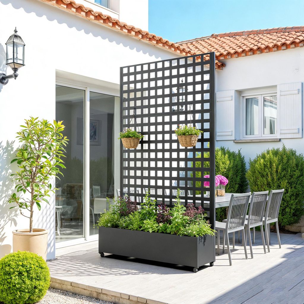 Trennwand ‘Toma’ mit Blumenkasten verzinkter Stahl 190 x 82 Produktbild 