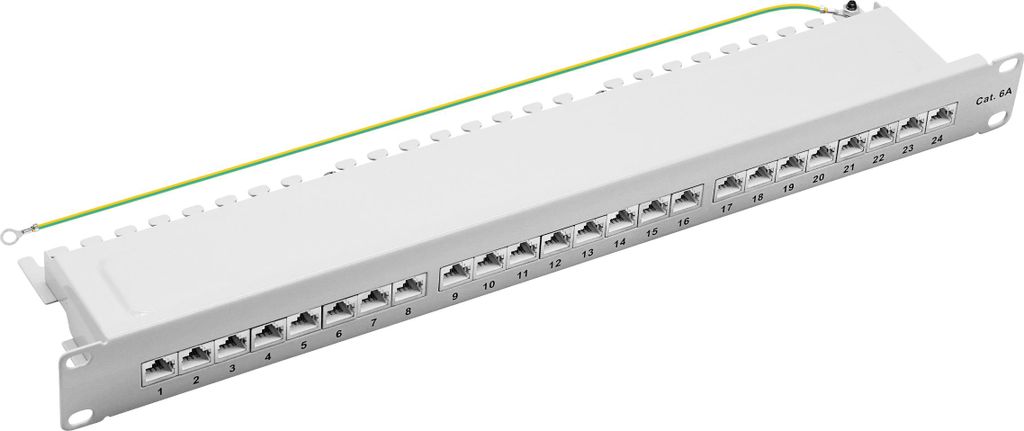 ProfiPatch Cat6a Patchpanel 19 Zoll Verteilerfeld 24 Port Patchfeld RJ45 geschirmt Rackeinbau 1HE grau