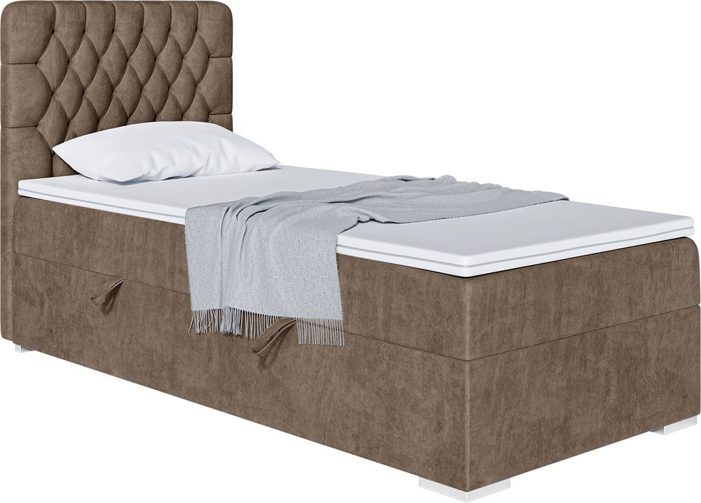 MEBLINI Boxspringbett mit Bettkasten - Gepolstert Einzelbett mit Matratze und Topper - Polsterbett mit Stauraum - Bett mit Kopfteil - Stauraumbett ...