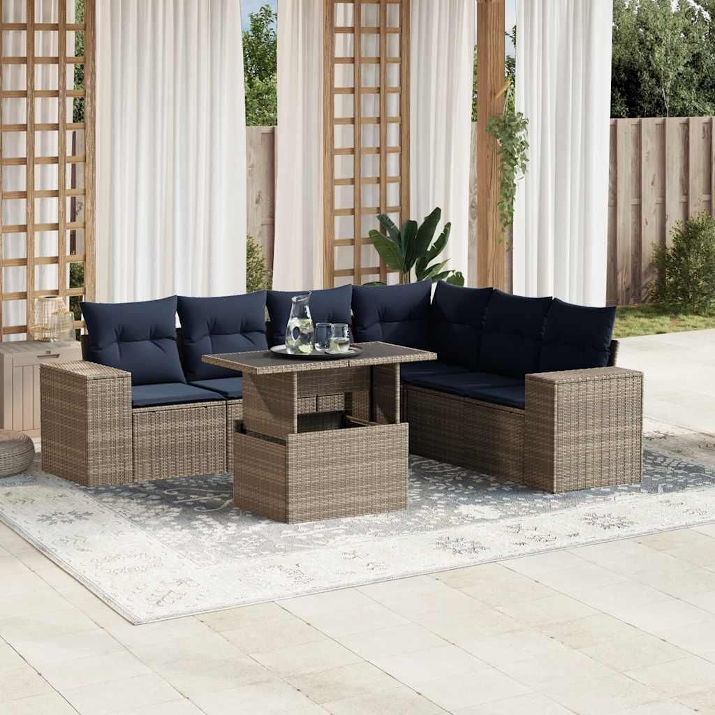 Maison Exclusive - 7-teiliges Gartensofa-Set mit Kissen, grau, Polyrattan