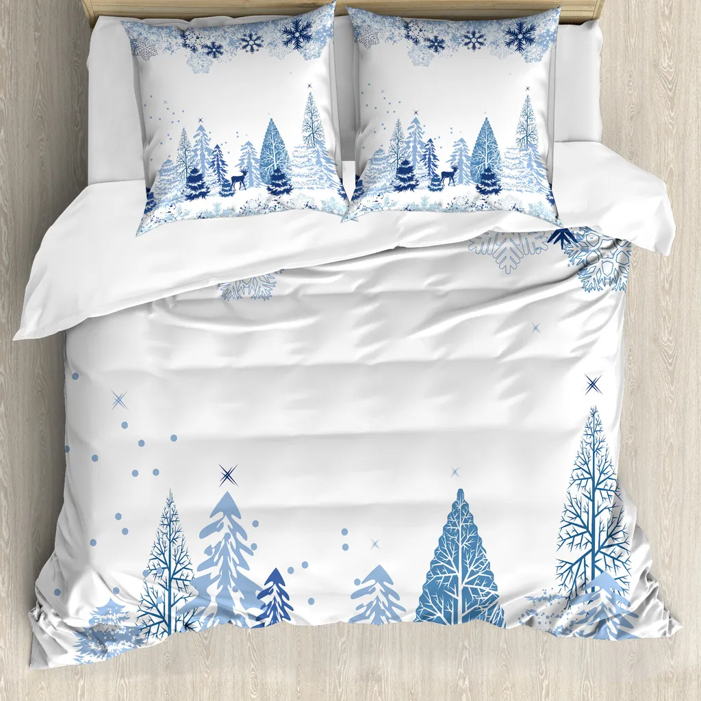 ABAKUHAUS Copripiumino natalizio, bosco invernale, antiacaro, adatto a chi soffre di allergie, con federe, 155 cm x 220 cm - 80 x 80 cm, multicolore