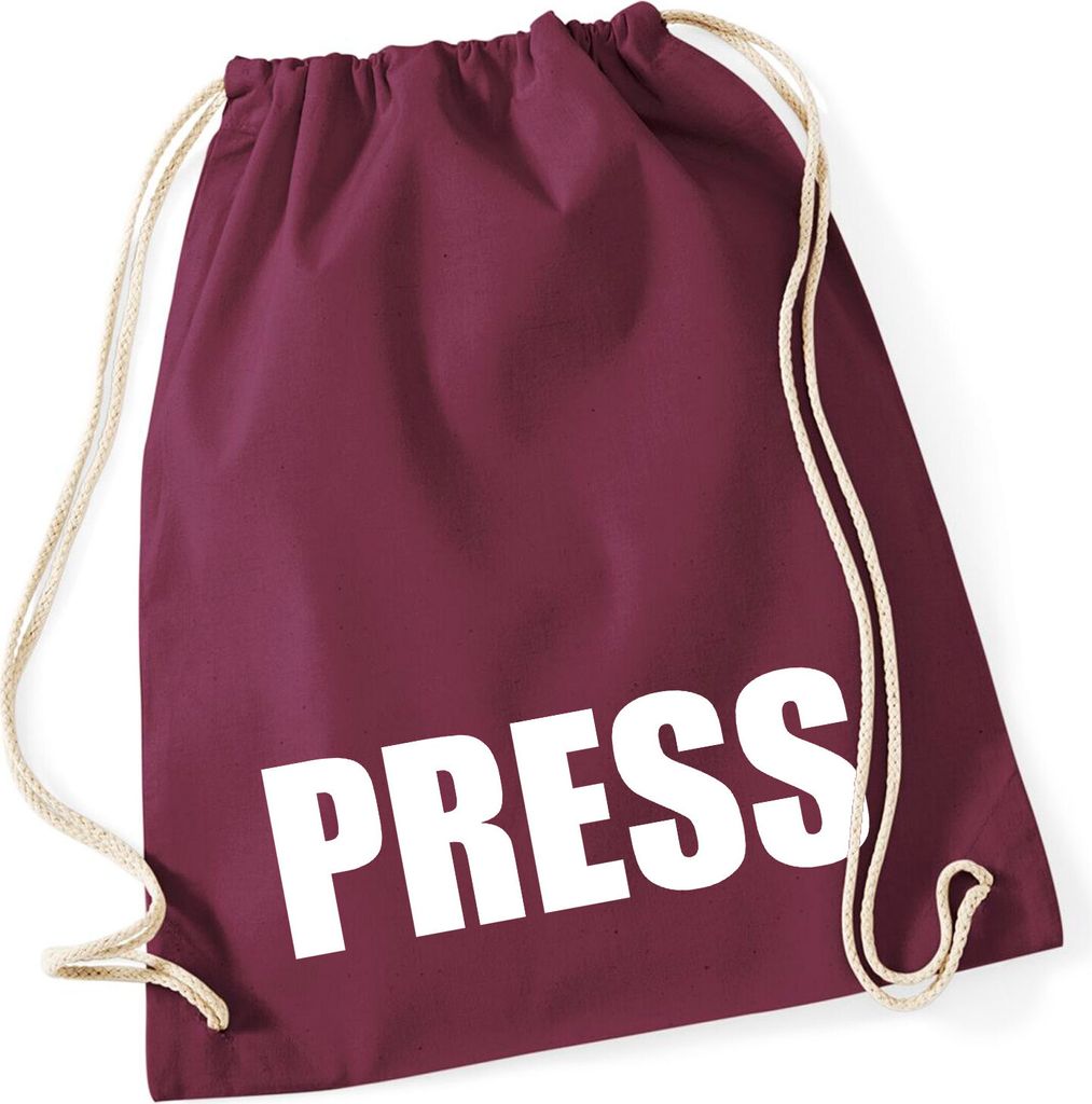 Huuraa Turnbeutel Press Schriftzug 12 Liter Burgundy Baumwolle Rucksack Geschenkidee