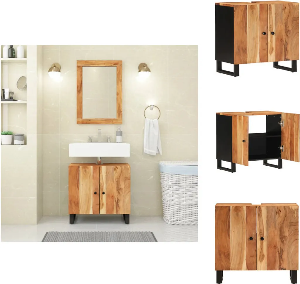 Meuble sous-lavabo robuste en bois d'acacia massif 60cm - Design luxe