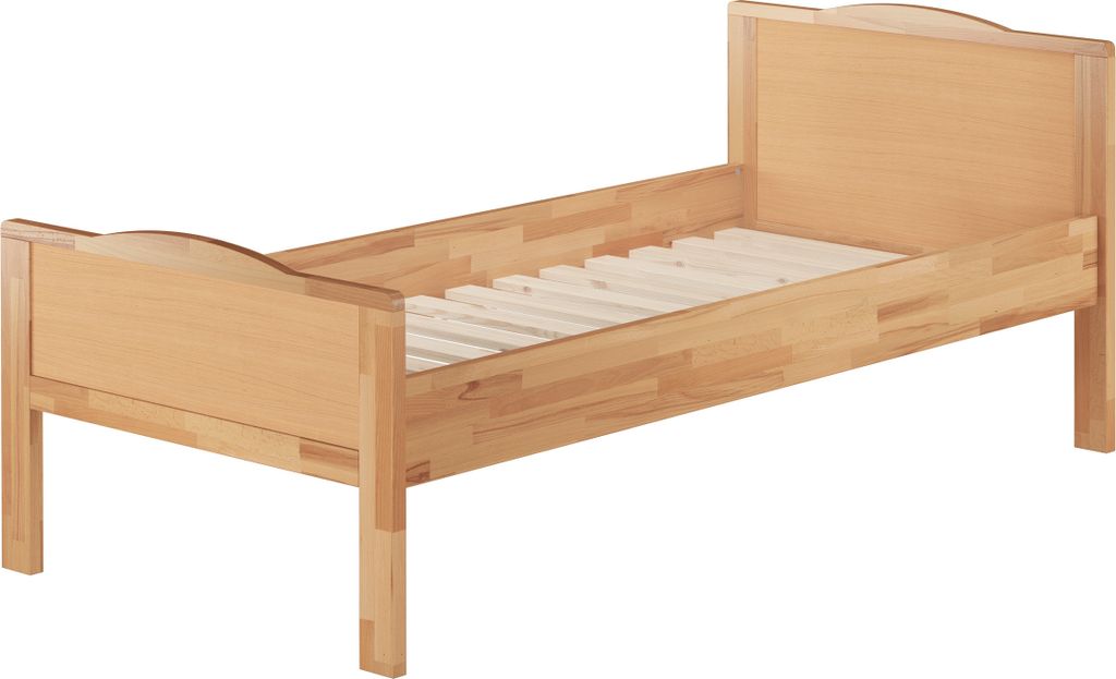 Seniorenbett extra hoch Einzelbett 90x200 Massivholzbett Buche natur Zubehör wählbar V-60.70-09Rollrost und Matratze inkl.
