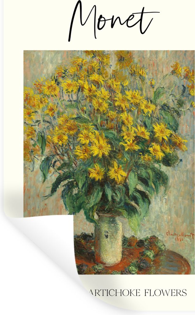 MuchoWow Wandtattoo Wandsticker Wandaufkleber Gemälde - Monet - Topinamburblüten 20x30 cm Selbstklebend und Repositionierbar - Sticker - Dekorf...