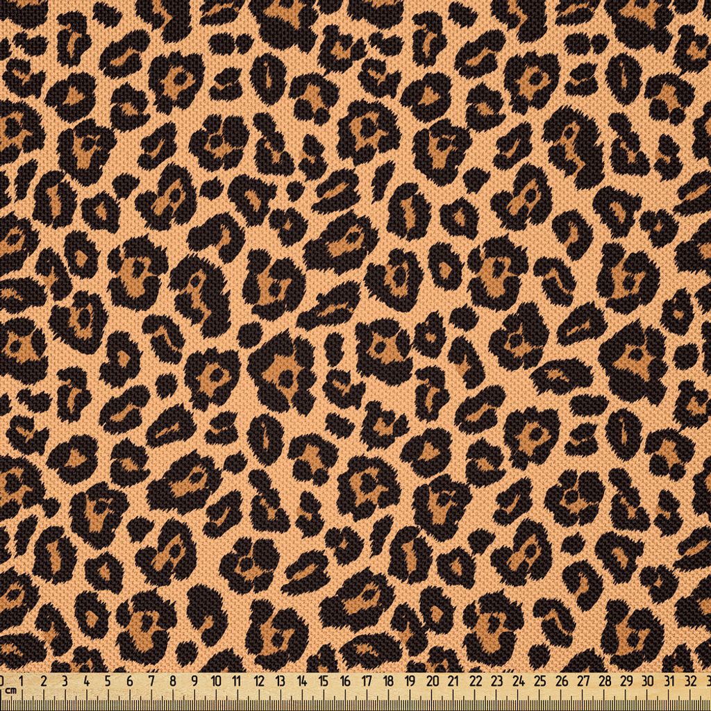 ABAKUHAUS Leopard-Druck Satin Stoff als Meterware, Leopard Textur Illustration exotische afrikanische Fauna inspiriert Muster, 10 M (148 x 1000 cm)...