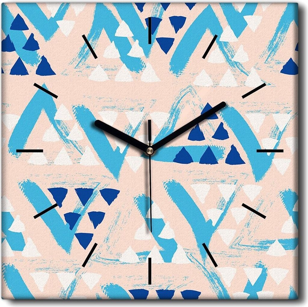 Coloray Uhr auf Leinwand 30x30 cm Wand Uhr Dekoration Wohnzimmer Segeltuch schwarze Hände -Dreiecke-Kunst-Abstraktion.