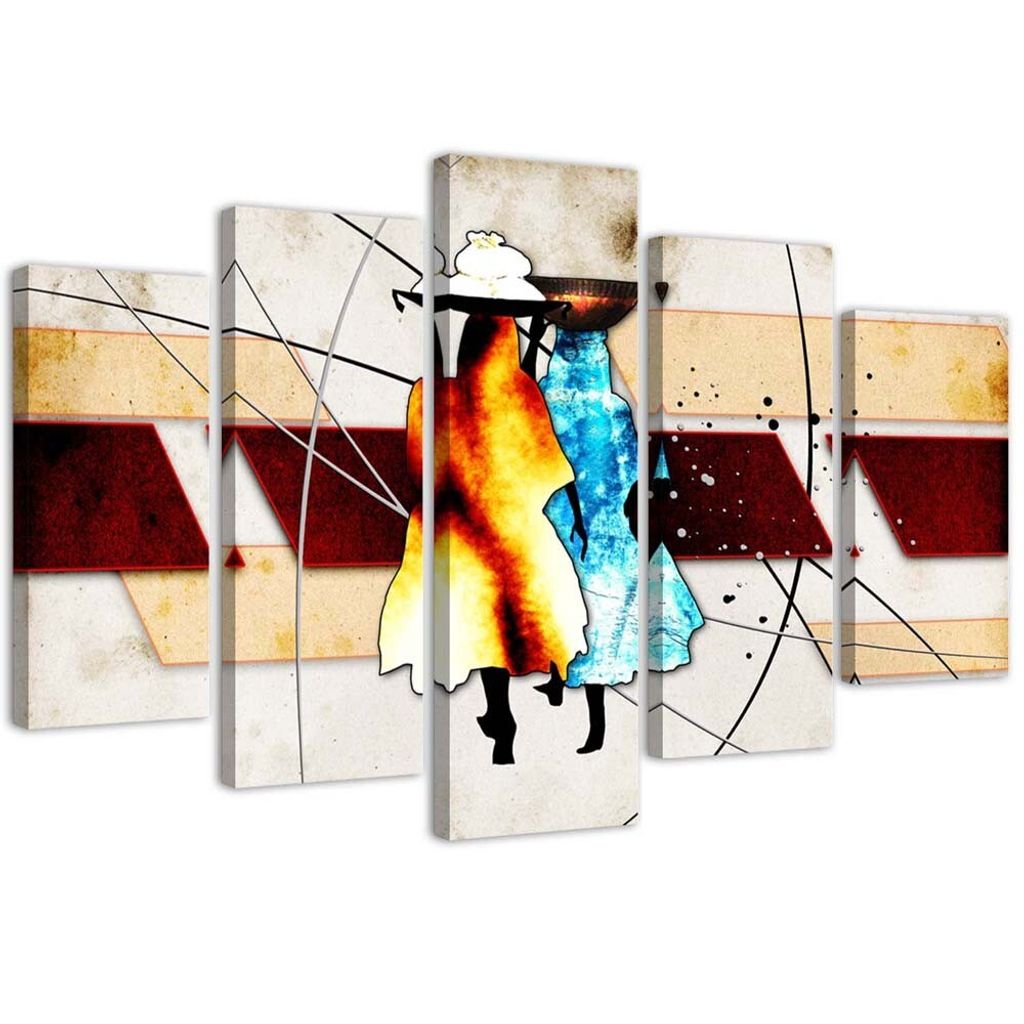 5-teiliges leinwandbild afrikanische frauen im retrolook 200x100 cm Feeby braun wandbild bereit zum aufhängen