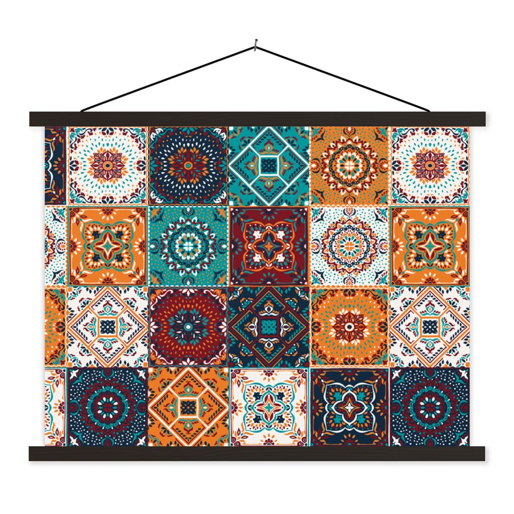 MuchoWow Textilposter Retro - Blatt - Design - Orange - Braun 60x45 cm mit schwarzem Rahmen - Poster Schlafzimmer