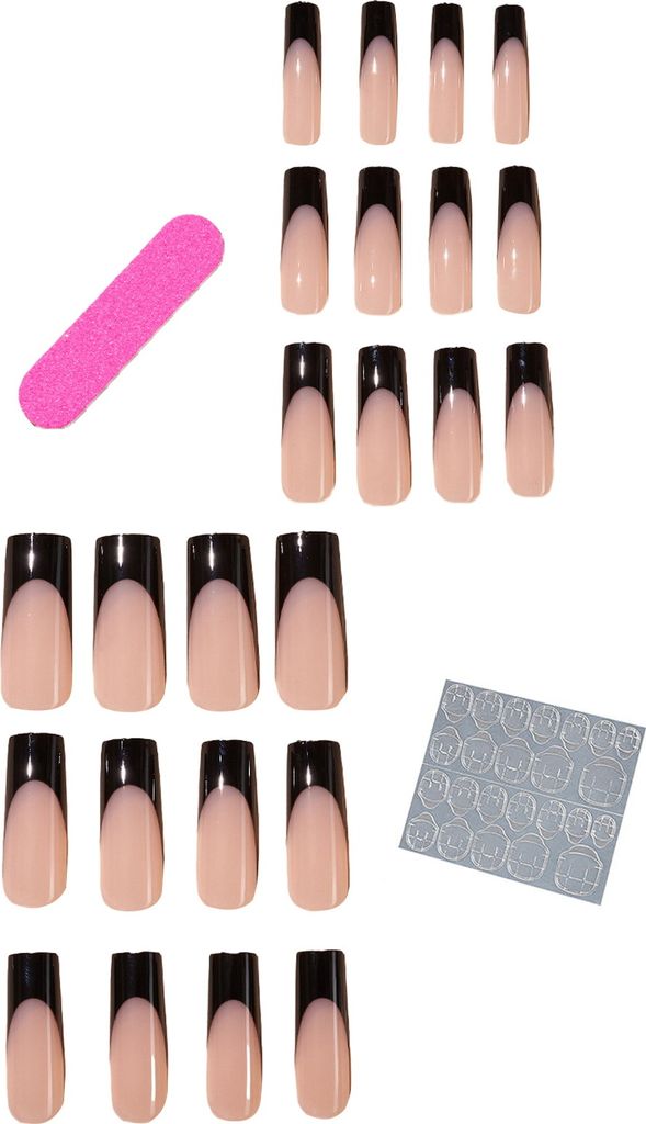 24 Stück elegante French-Nägel, trendiges, langlebiges, rechteckiges Wasserrohr-Design, natürliche künstliche Nägel für einen stilvollen Look