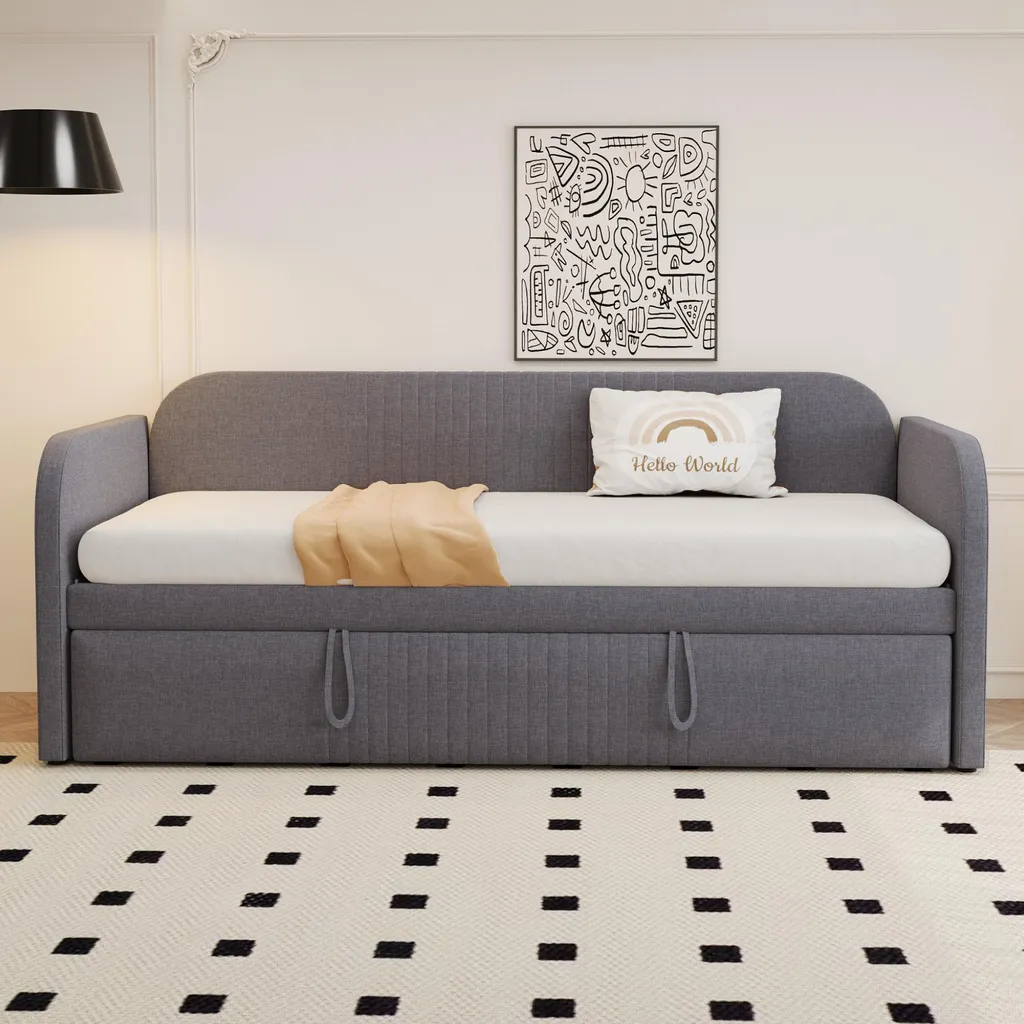 Canapé-lit extensible idéal gain de place chambre d'amis lin gris 180x190