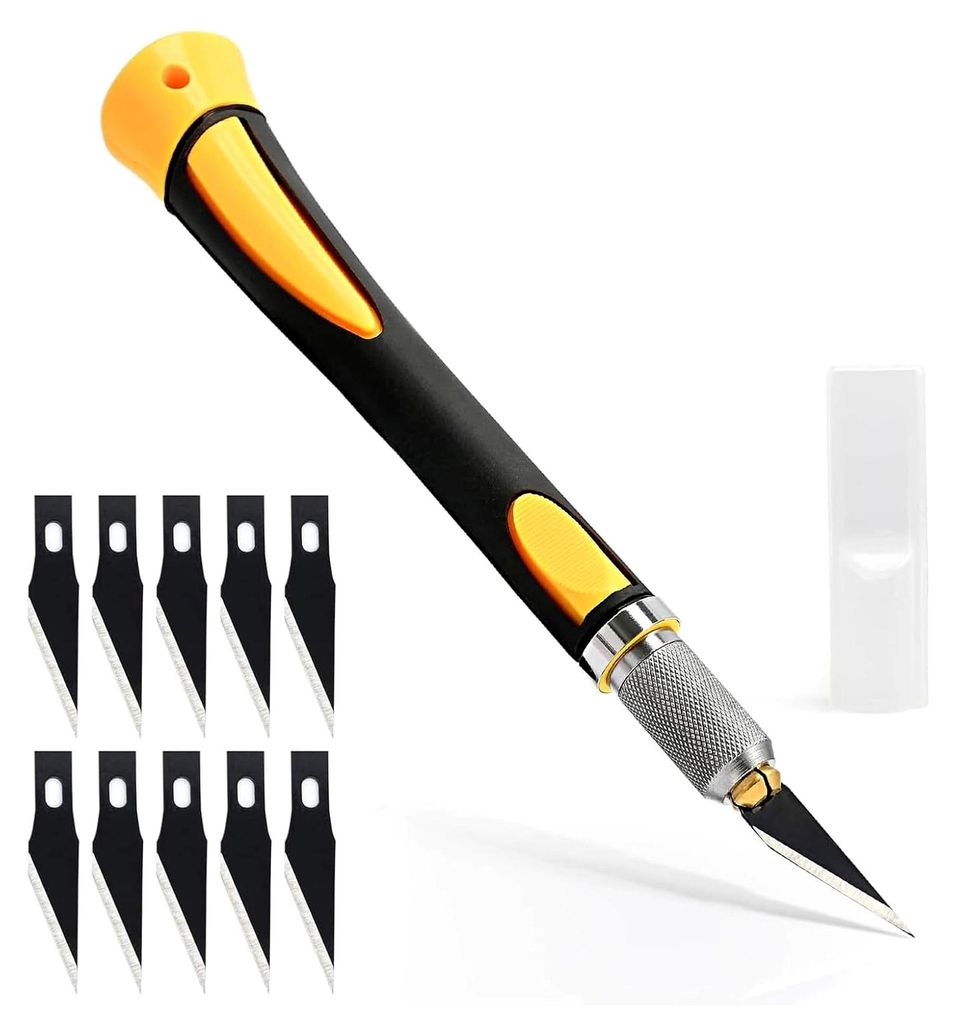 Bastelmesser mit Präzisionsklinge, 10 Ersatzklingen, für Kunst und Handwerk (Gelb)