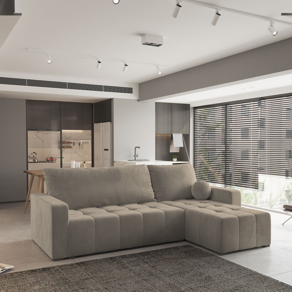 Masseno Ecksofa VOLIRA mit Schlaffunktion L-Form, Sofa mit Bettkasten, Wohnzimmersofa, Couch, Soffa, Bettsofa, Couchgarnitur- Beige, PAROS 02