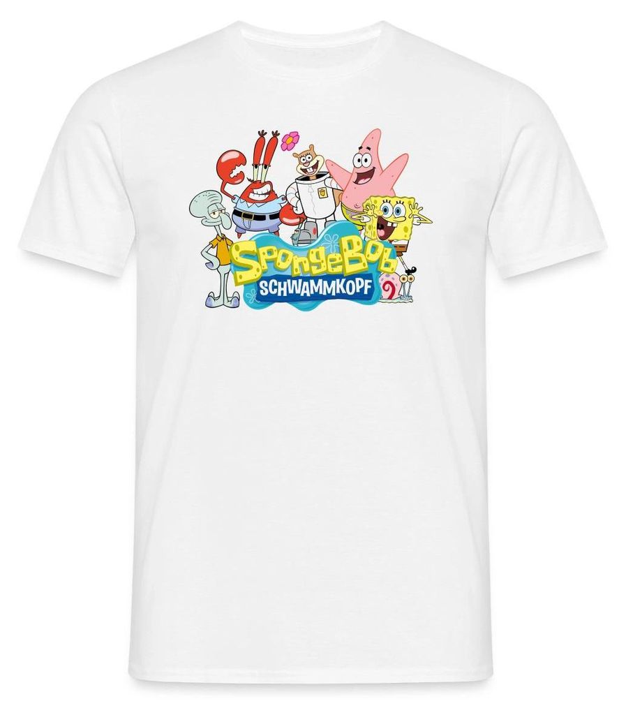 Spreadshirt SpongeBob Schwammkopf Logo Patrick Thaddäus Krabs Männer T-Shirt, S, Weiß