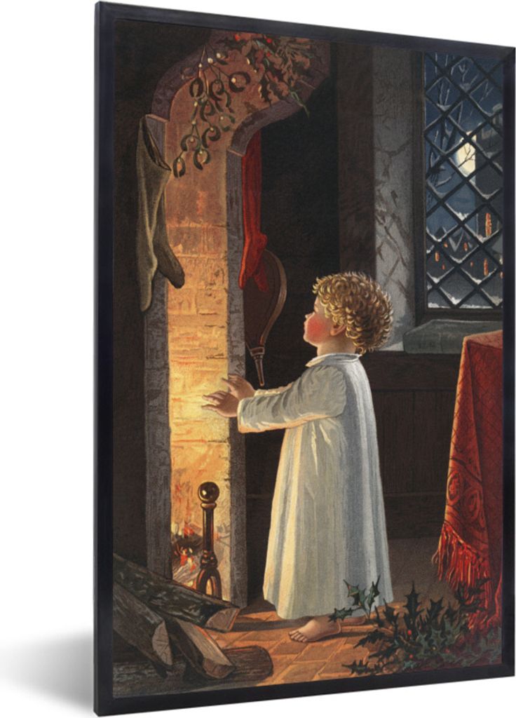 MuchoWow Gerahmtes Poster Kunst - Weihnachten - Kind 40x60 cm - Poster mit Schwarzem Bilderrahmen Wandposter Rahmen Foto Bilder - Papierdruck - W...