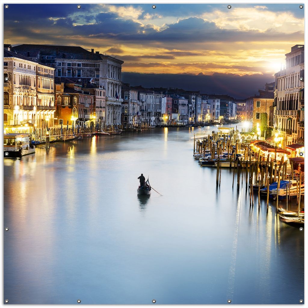 Wallario XXL Outdoor-Poster für Garten oder Balkon, Motiv Canal Grande in Venedig am Abend mit untergehender Sonne, in ca. 200 x 200 cm