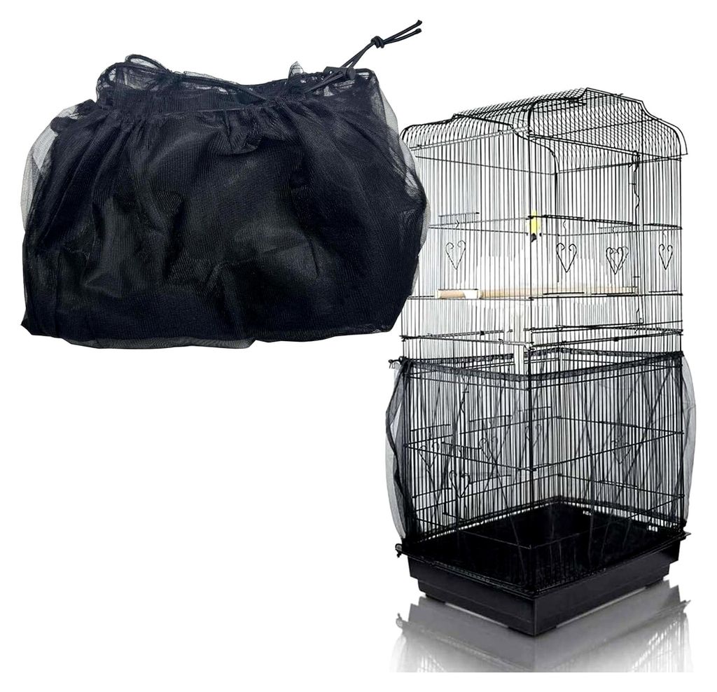 Verstellbare Vogelkäfigabdeckung, Universeller Vogelkäfig-Samenfänger, Schutznetz für Vogelkäfige, Nylon-Mesh für Käfige mit einem Umfang vo...