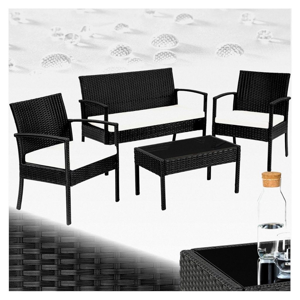 Poly Rattan Gartenmöbel wetterfest, Gartenset mit 2 Sesseln, 1 Gartenbank, 1 Tisch, Outdoor Lounge Möbel Set für Garten, Terrasse und Balkon - s...