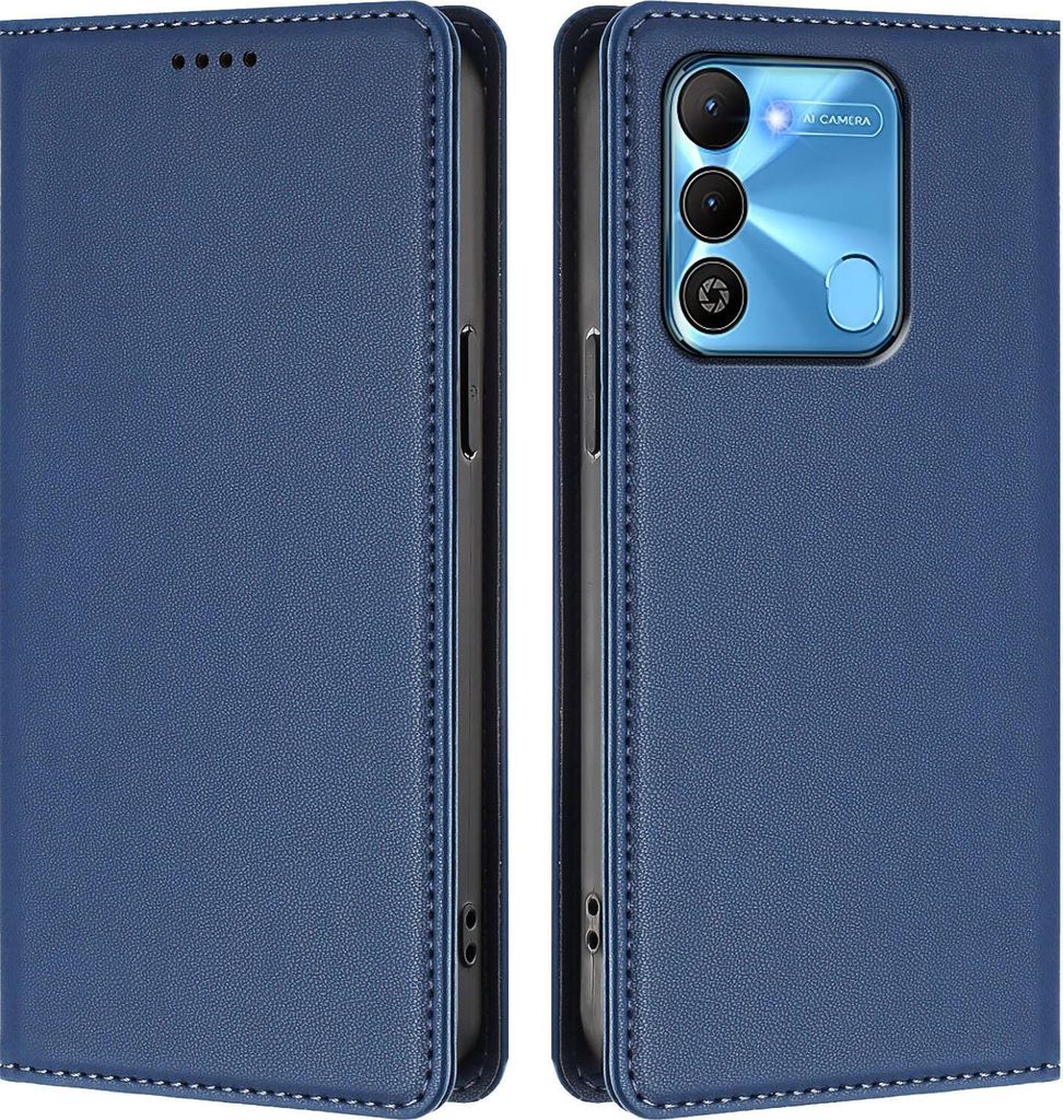 Handyhülle für Tecno Spark 9/Spark 8/Spark Go 2022, Kunstleder Klapphülle Stoßfeste Magnetische Hülle mit Ständer Dunkelblau