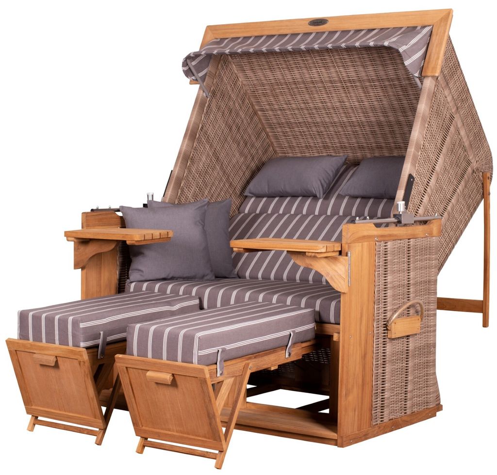 Strandkorb deVries PURE Friesland Sylt XL - PE white kubu - Dessin 235 - inkl. Schutzhülle