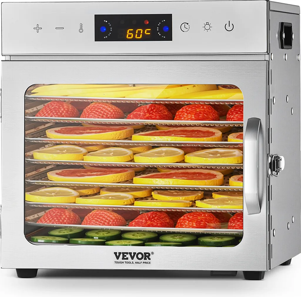Essiccatore VEVOR 400W 8 Ripiani Inox | Temperatura Digitale 35-70°C
