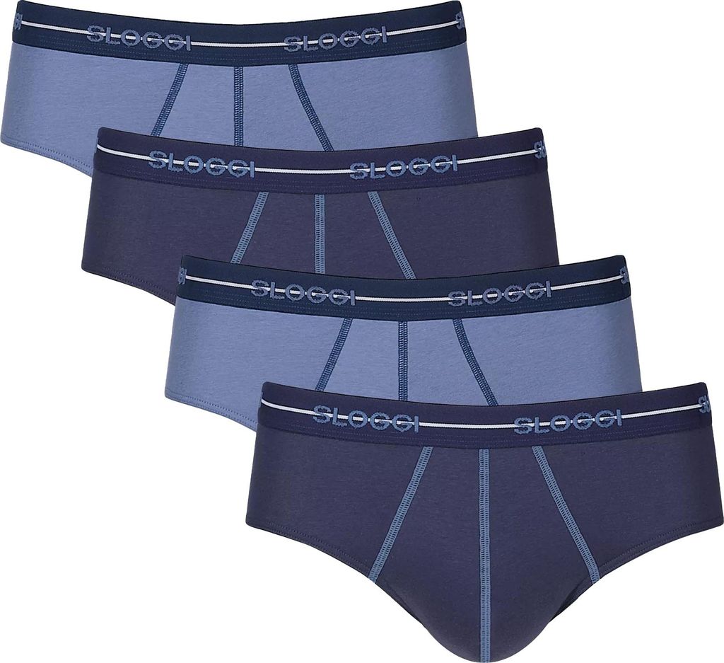 Sloggi Herren Slips 4er Pack - Start midi C4P box, Baumwolle Dunkelblau/Blau L