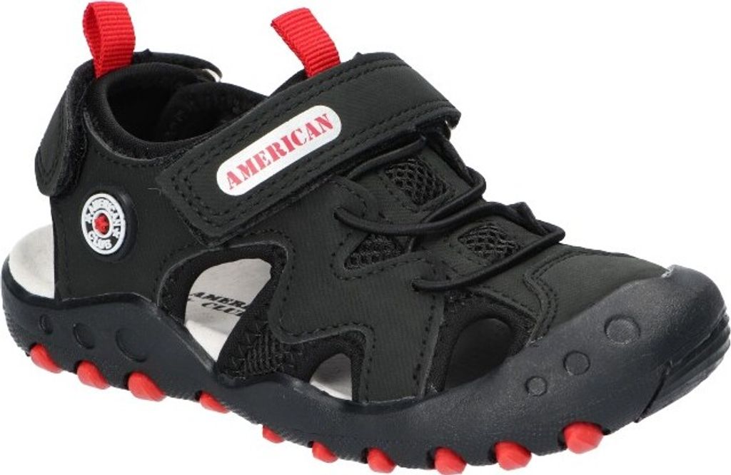 AMERICAN RL169 Solide KinderSandalen, Naturleder Innensohle, Klett Sandalen, Sportsandalen, Schwarz 27