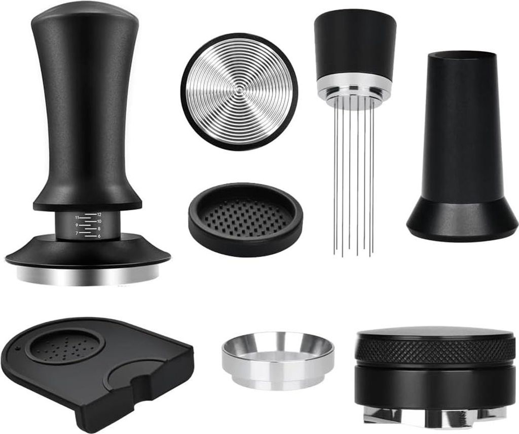 51mm Kaffee Tamper aus 304 Edelstahl Espresso Nadel Kaffeestampfer Kaffeestempel WDT Tool inkl. Tampermatte Kaffeerührer Kaffeepulverring Espresso...