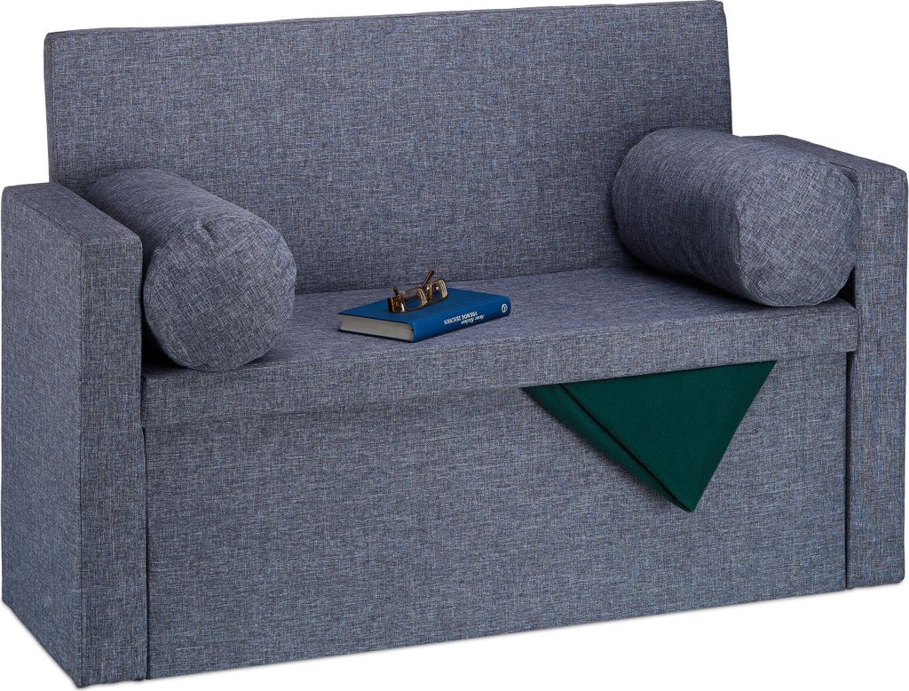 Panca Relaxdays con schienale, 2 cuscini cilindrici, Immagine del prodotto 