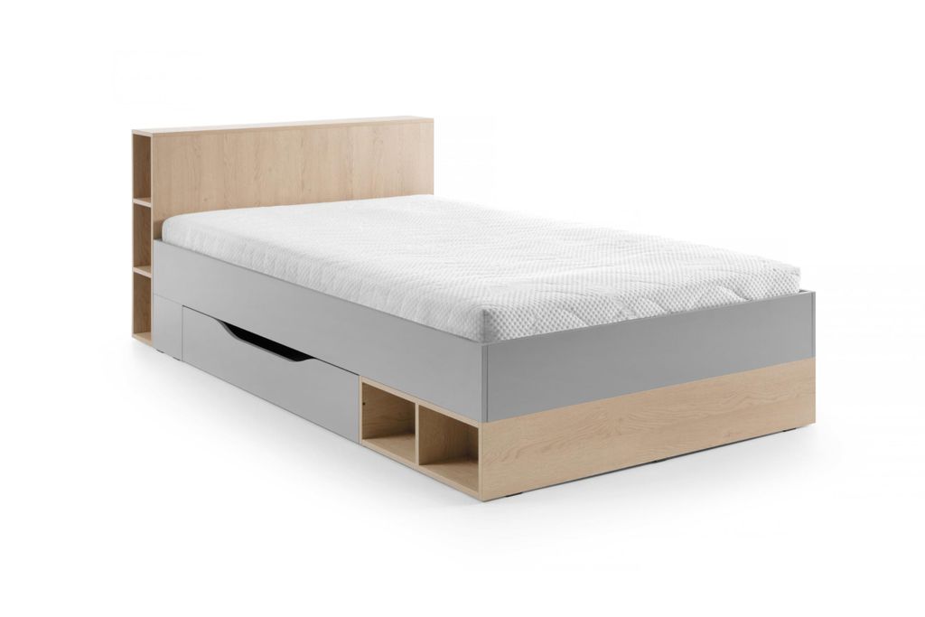 JUGENDBETT OLAF 06 120/200 in Platin Grau / Biskuit Eiche
