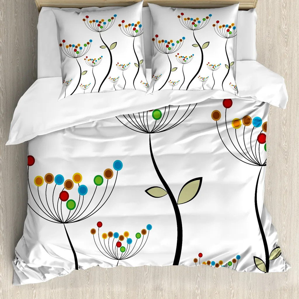 ABAKUHAUS Copripiumino da giardino, Dandelion boccioli, antiacaro, adatto a chi soffre di allergie, con federe, 200 cm x 200 cm - 80 x 80 cm, multicolore