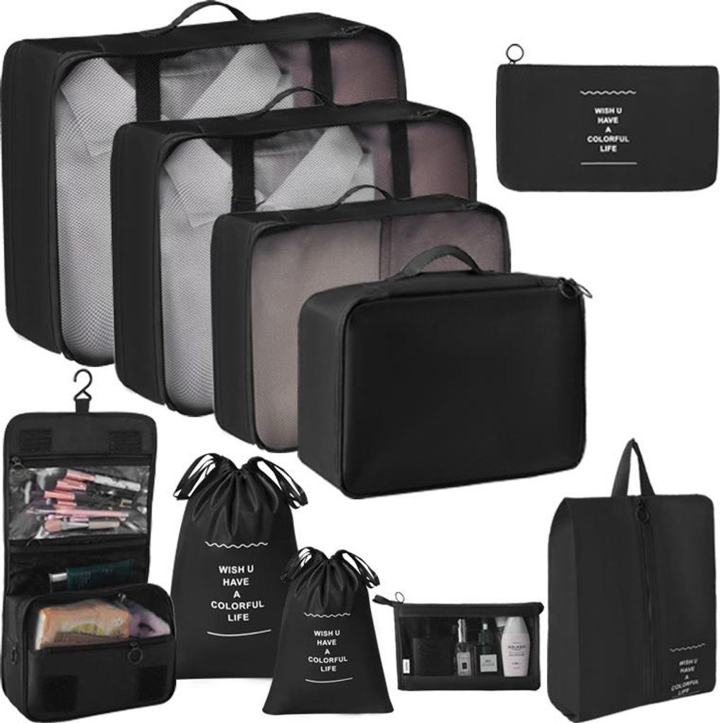 Reise-Aufbewahrungstaschen, 10er-Set, digitale Toilettenartikel, Schuhe, Kleidung, Organizer-Tasche, Koffer, schwarz