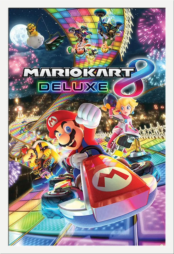Affiche Mario Kart 8 Deluxe sous Cadre Shinsuke MDF Blanc et Acrylique