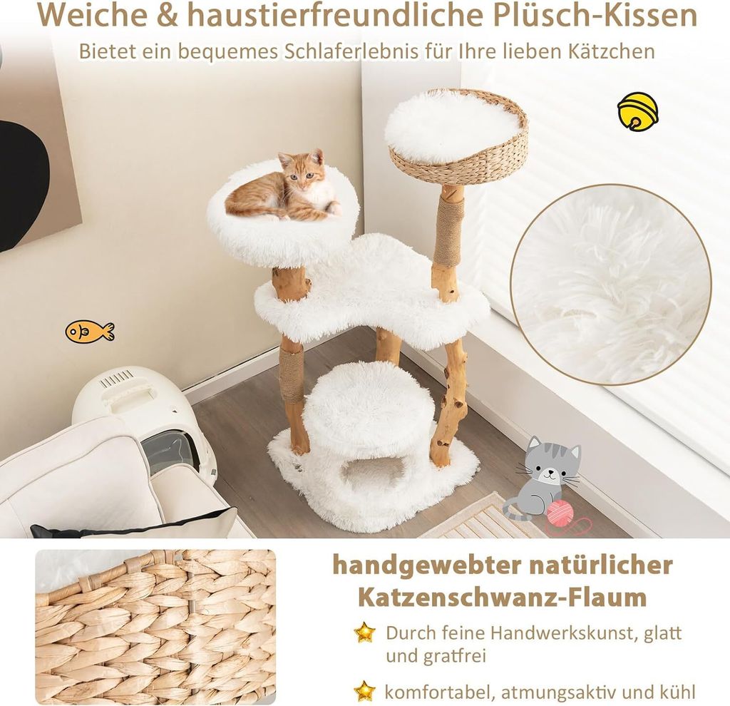 COSTWAY 124cm Kratzbaum Holz, Katzenbaum mit Katzenhöhle & Produktbild 4