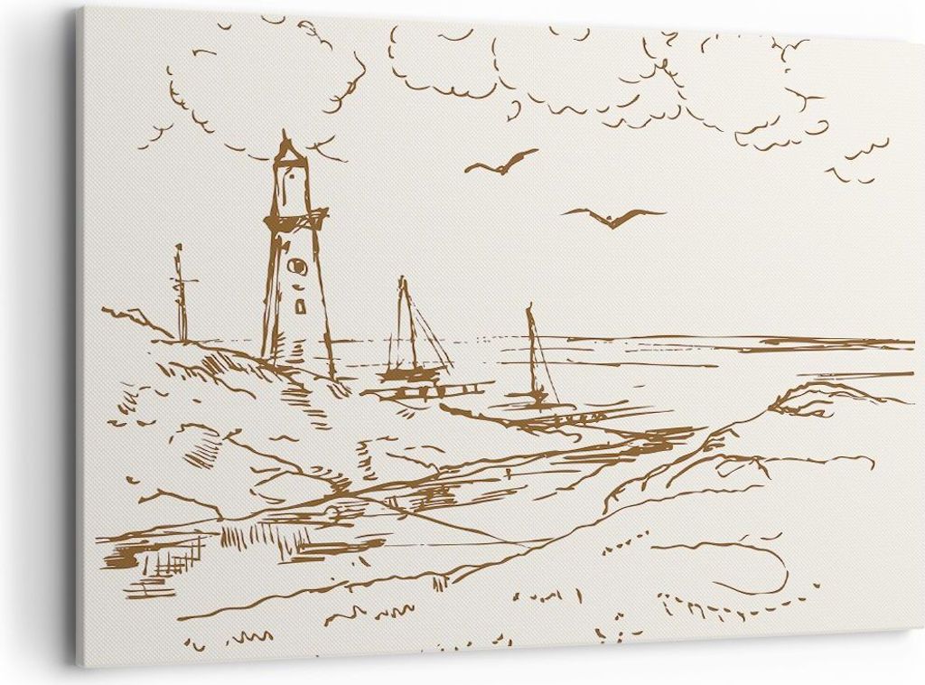 Bild auf Leinwand - Leinwandbild - Einteilig - Skizze Küste Laterne - 100x70cm - Wand Bild - Wanddeko - Wandbilder - Leinwanddruck - Bilder - Wand...