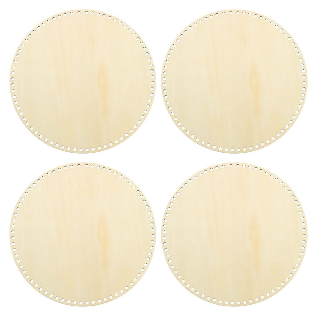 4 Stück Gehäkelter Korbboden 30cm Runde Korb Basis aus Holz zum Häkeln Holzboden mit Löchern Häkelkorb Zubehör für DIY Korbflechten Webbedar...