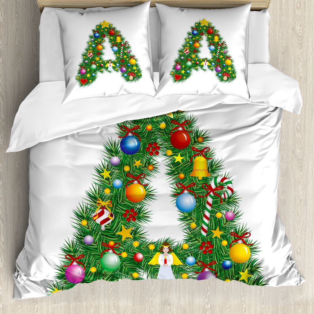ABAKUHAUS Buchstabe a Bettbezug, Winter Festlichkeit Font, Milbensicher Allergiker geeignet mit Kissenbezügen, 200 cm x 200 cm - 80 x 80 cm, Mehrf...