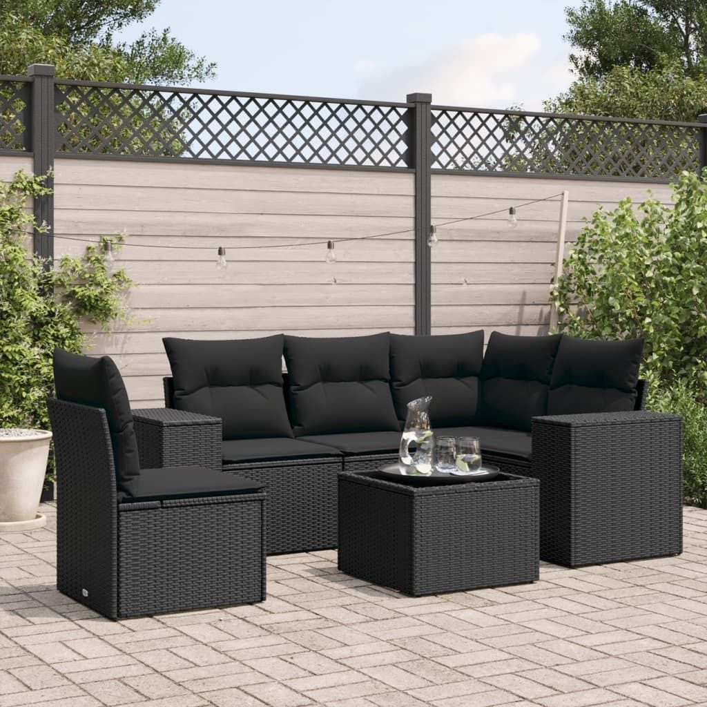 Maison Exclusive - 6-tlg. Garten-Sofagarnitur mit Kissen Schwarz Poly Rattan