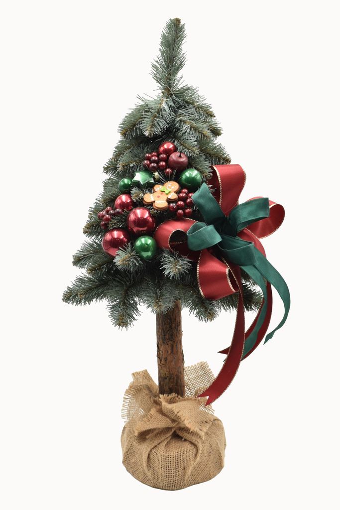 PINUS COMPANY | Weihnachtsbaum auf Holzsockel - 65 cm - Silber und Grün - Elegante Dekoration - Handgefertigt