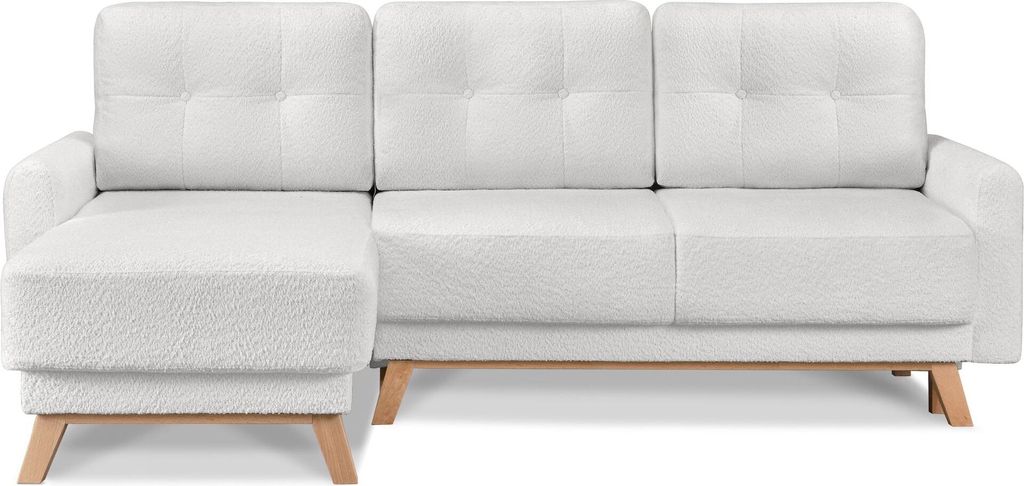 Konsimo Linke Ecksofa mit ausziehbar Liegfläche "VISNA", Creme, Stoff, Scandinavian, 228x79x165