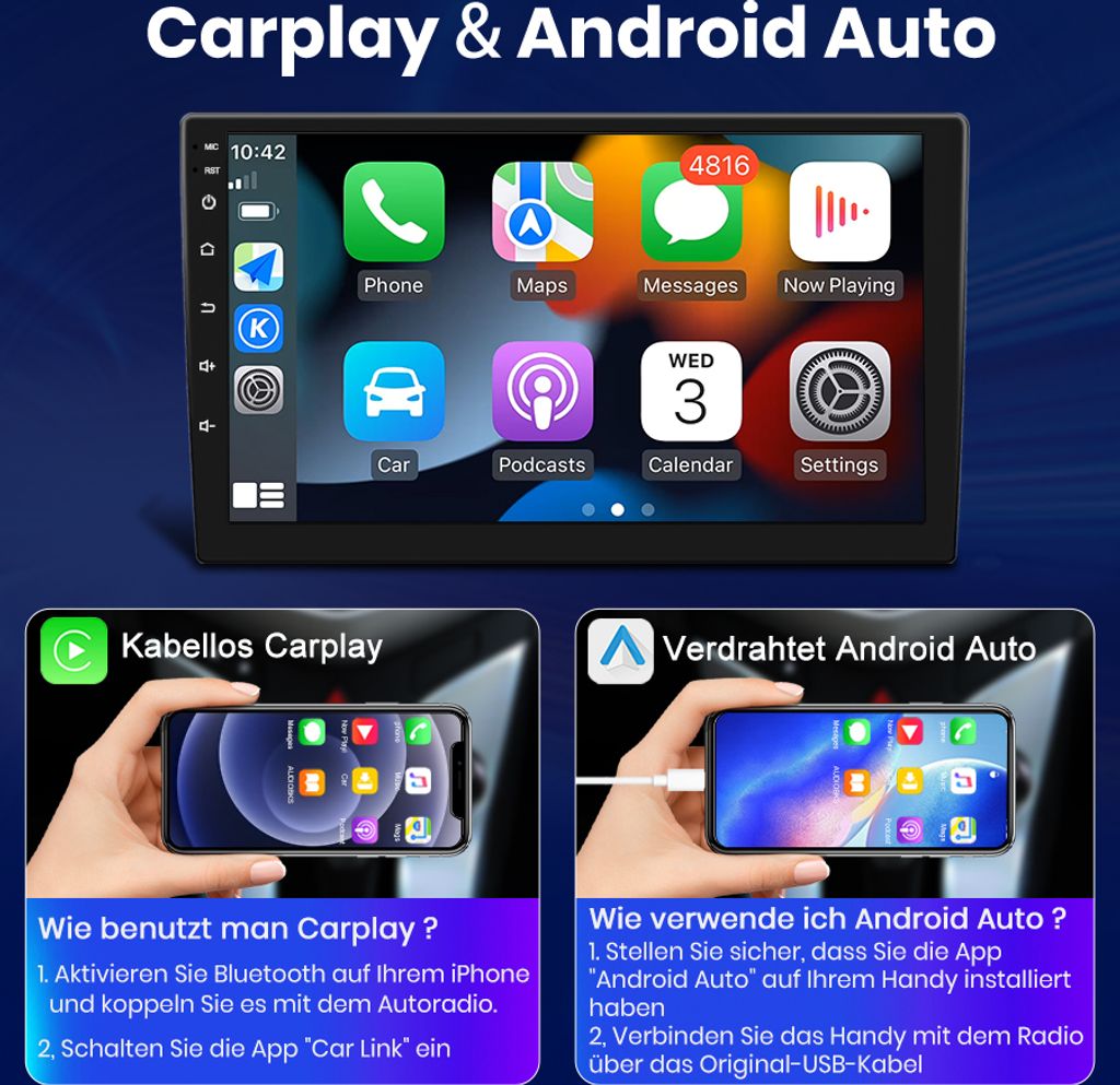 10" Android 12 Autorádio Carplay GPS Navi WiFi BT DAB+ SWC Obrázok produktu 4