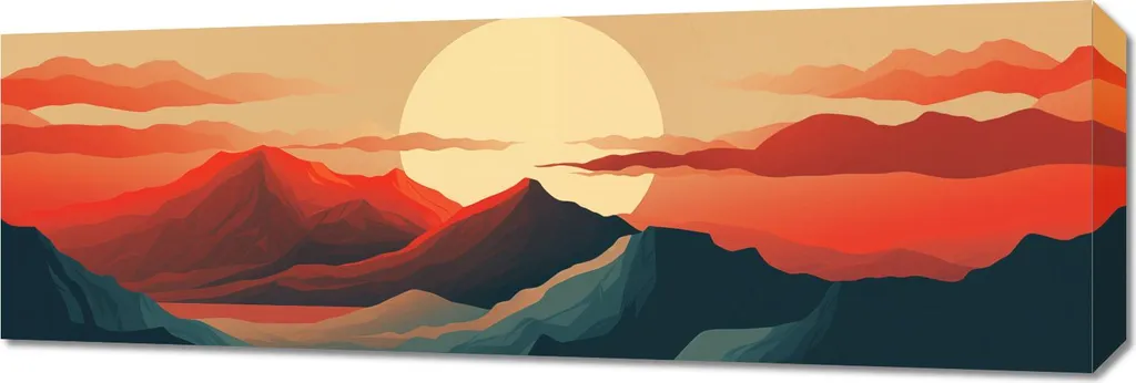 Tableau Image 90 x 30 cm Coucher de soleil sur les montagnes - Panorama
