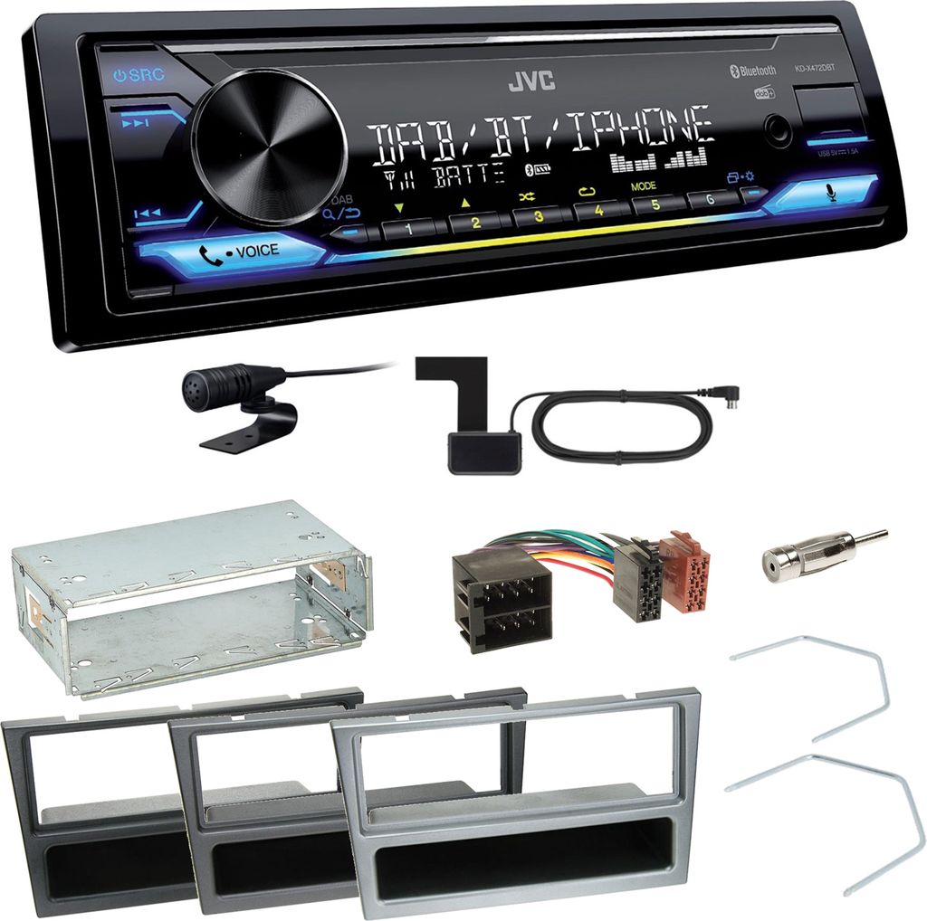 JVC KD-X472DBT DAB+ Bluetooth Einbauset für Opel Omega B Meriva A Agila Vivaro
