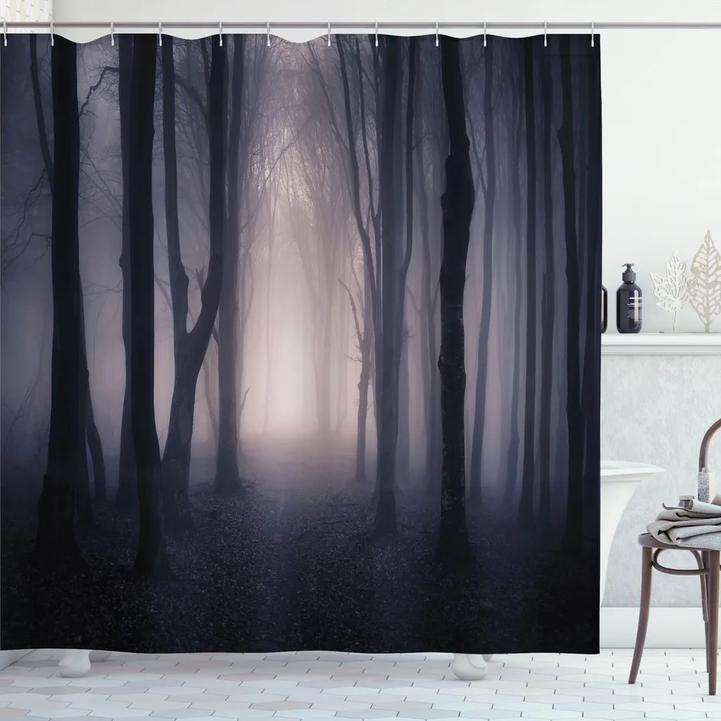 ABAKUHAUS Tenda Doccia Tessuto 175x240cm - Foresta Halloween Grigio