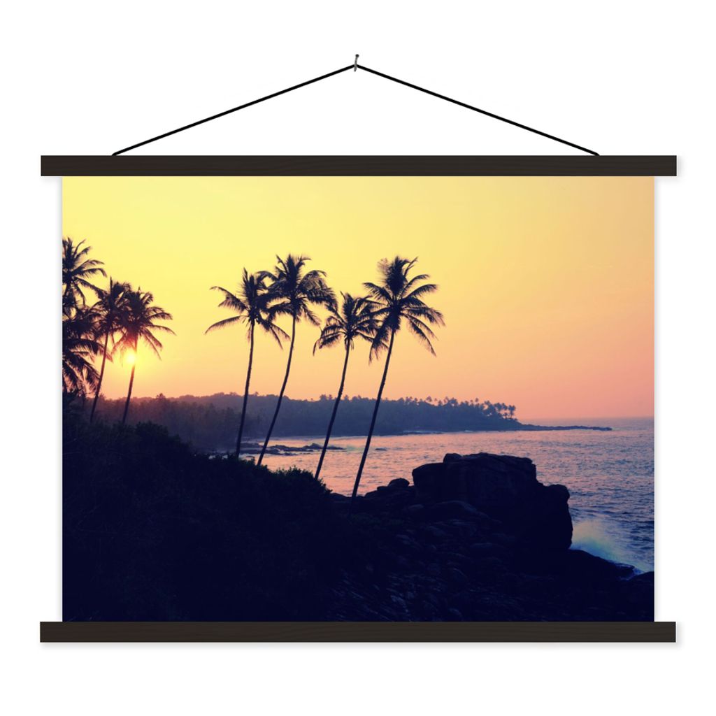 MuchoWow Textilposter Meer - Palme - Abend - Landschaft 150x113 cm mit holzfarbenen Rahmen - Poster