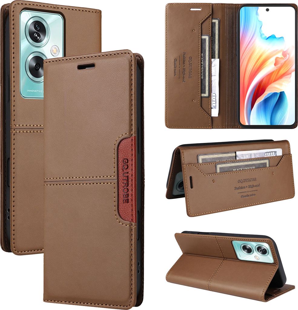 Handyhülle für Oppo A79 5G Hülle, Leder Flip Wallet Kartenfach Stand Schutzhülle Braun