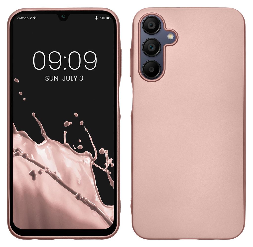 kwmobile Handyhülle für Samsung Galaxy A15 5G Hülle - Silikon Case metallisch schimmernd - Schutzhülle Cover - Metallic Rosegold