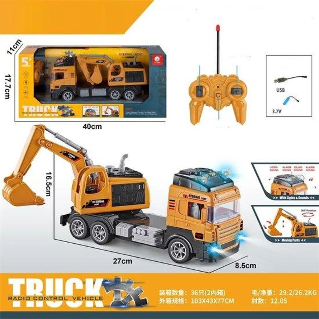 Jouet de chantier télécommandé : pelleteuse et camion RC avec batterie