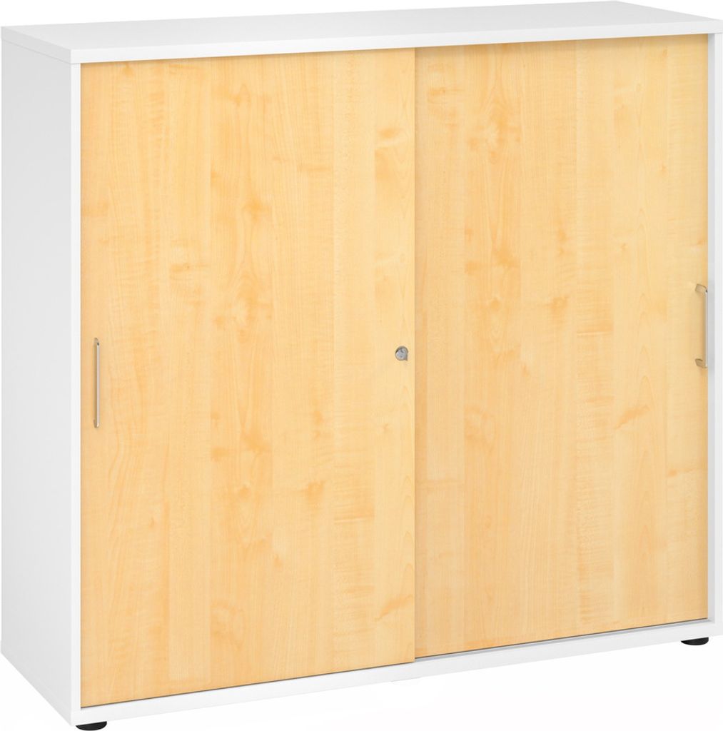 Büroschrank Aktenschrank Schiebetürenschrank Modell 1753S W/3= Weiß/Ahorn